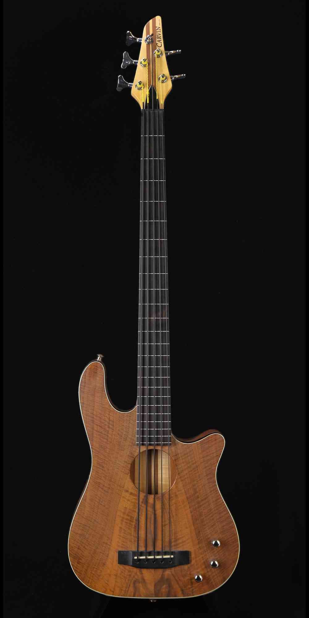 Front view of Carvin AC 50 Koa Fretless 5 String  