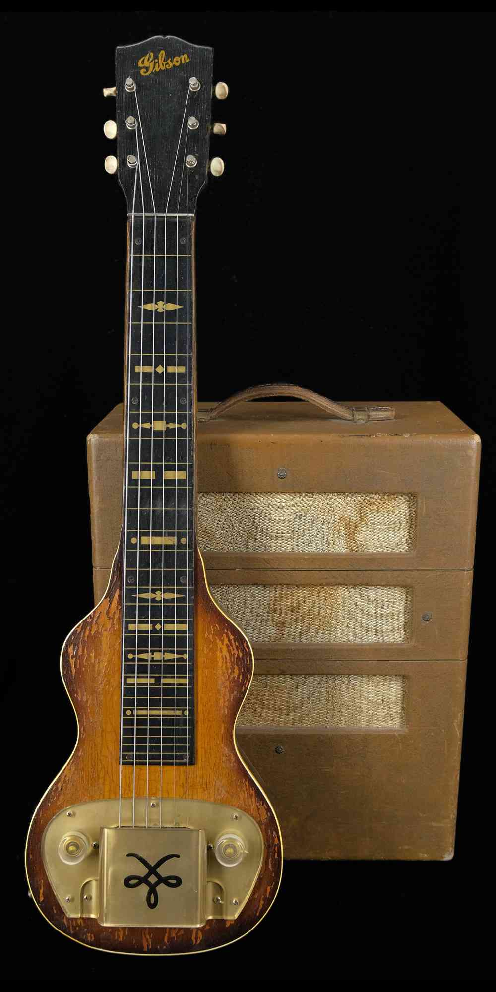 Front view of Gibson BR-4 Steel Guitar & BR-6 Amp 1947-47 