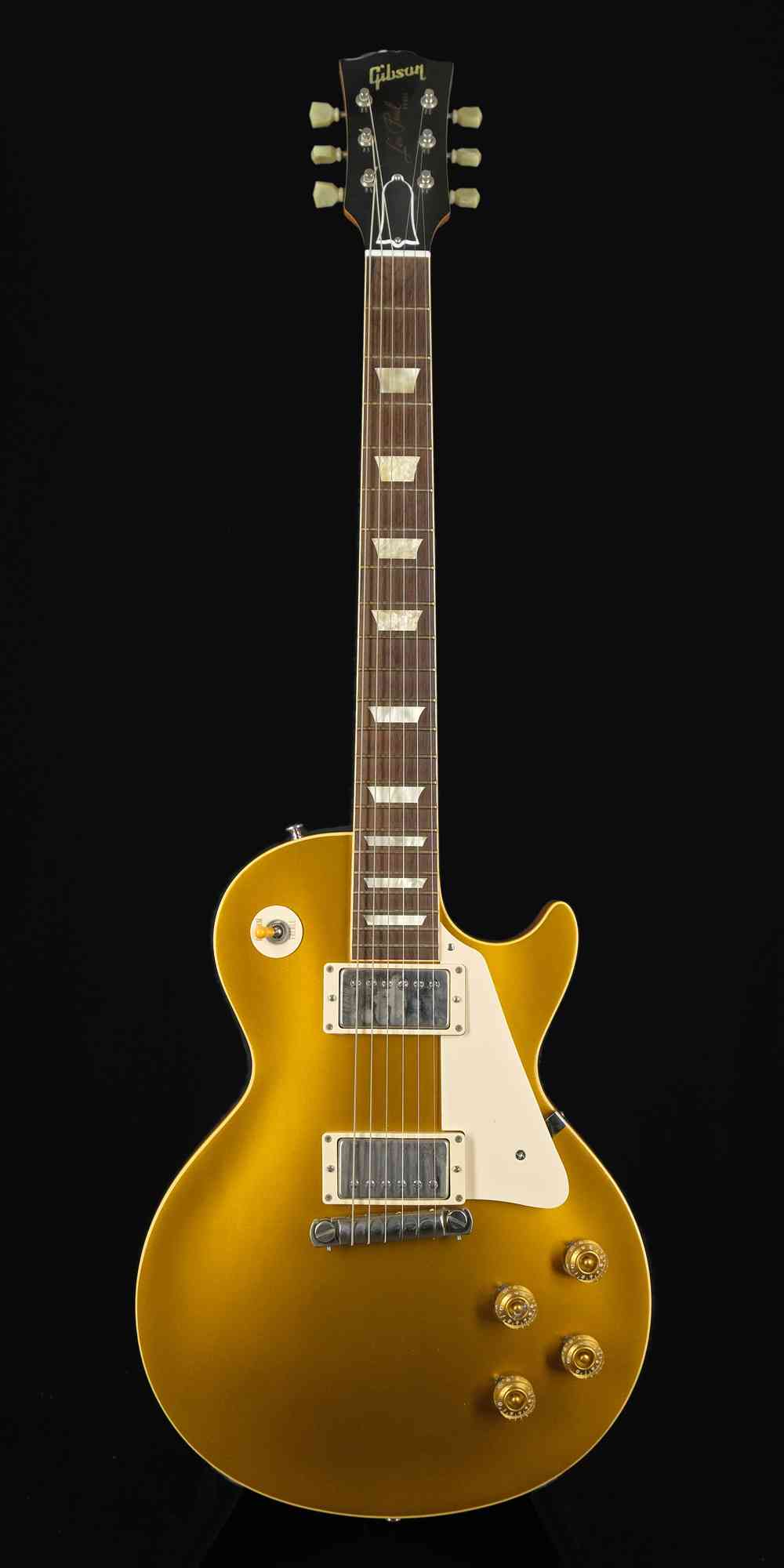 Front view of Gibson Custom Shop '54 Reissue Les Paul Gold Top with Humbuckers & Factory Wrap Around Tailpiece. 2004 