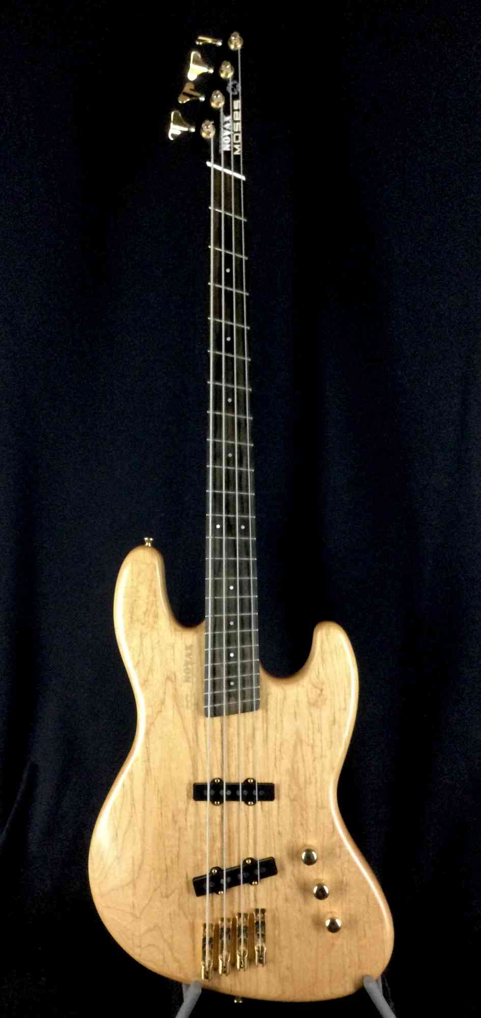Front view of Novax Fanned Fret J Style with Moses Graphite Neck  Natural